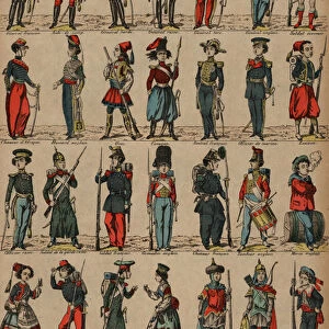 Childrens military costumes (coloured engraving)