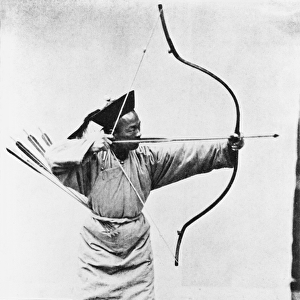 Chinese archer, c. 1870 (b / w photo)