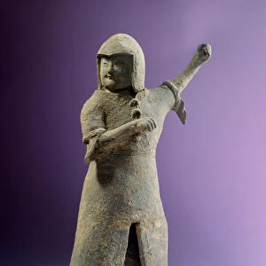 Chinese art: figurine of soldier helmet. Han period. Paris, Cernuschi Museum