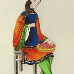 A Chinese Woman darning, Qianlong Period (1736-96) (gouache on paper)