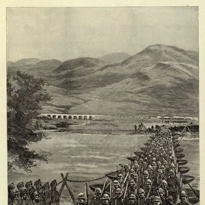 The Chitral Campaign, the Second Brigade crossing the River Cabul (engraving)
