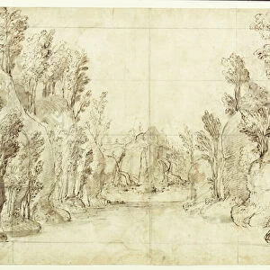 Chloridia - Scene 1: A Landscape, 1631 (brown ink & grey wash over graphite on paper)
