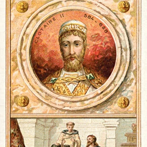 Chlothar II dictating the Edict of Paris, 614 (chromolitho)