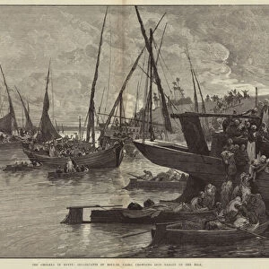 The Cholera in Egypt, Inhabitants of Boulak, Cairo, crowding into Barges on the Nile (engraving)
