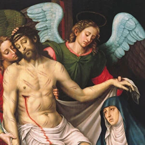 Christ in the Arms of Two Angels (oil on panel)