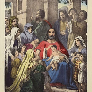 Christ blessing Little Children (coloured engraving)