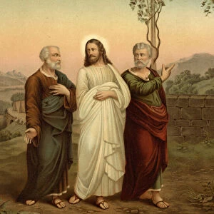 Christ and the Disciples of Emmaus (colour litho)