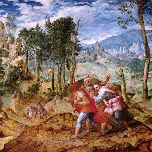 Christ on the Road to Emmaus (oil on panel)