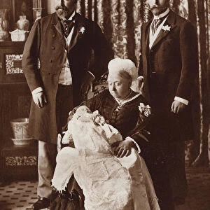 The christening of the future King Edward VIII, showing Queen Victoria, King Edward VII, and King George V (b / w photo)