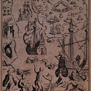 Christopher Colombus discovering the islands of Margarita and Cubagua where they found many pearls
