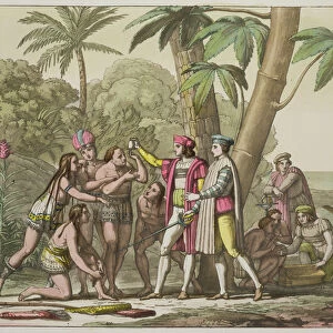 Christopher Columbus (1451-1506) with Native Americans, from