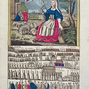 Chronology and depiction of the procession of St. Genevieve (coloured engraving)