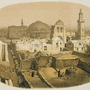 Church of the Holy Sepulcher in Jerusalem. Etching by Stelzner - Steinkopk J. F. Editore