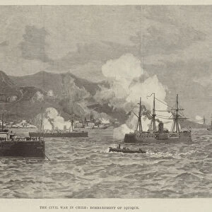 The Civil War in Chile, Bombardment of Iquique (engraving)