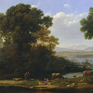 Classical river scene with a view of a town (oil on canvas)