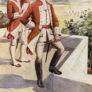 Clive on the roof watching the battle of Plassey (colour litho)