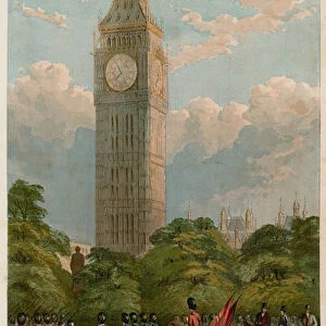 The Clock Tower, Westminster, London (colour litho)