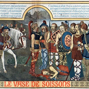 Clovis (465-511) and the Frankish warrior who broke the Vase of Soissons in 486 - Merovingiens: Clovis 1er shooting down the soldier who had broken the Vase of Soissons