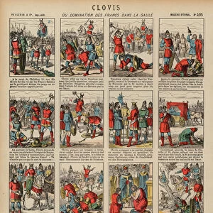 Clovis I and the domination of the Franks in Gaul (coloured engraving)
