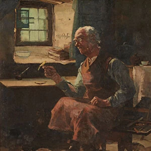 In the Cobblers Workshop (oil on canvas)