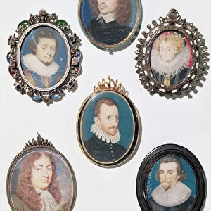 Collection of miniatures, LtoR, top row: Frederich V (1596-1632) Elector Palatine