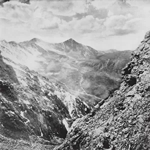 Colorado, Rocky Mountains: Summit of Mount McClellan, looking toward Grays and Torreys Peaks (b / w photo)