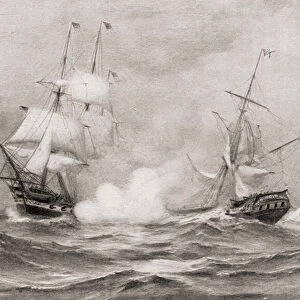 The combat between USS Constitution and HMS Guerriere, during The War of 1812