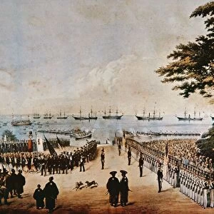 Commodore Perry lands in Japan to meet the Imperial Commissioners at Yokohama