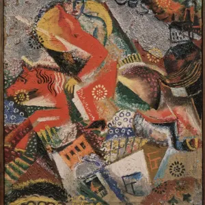 Composition avec un cavalier rouge. Peinture de Viktor (Victor) Nikandrovich Palmov (1888-1929), huile sur toile, 1920. Art russe, 20e siecle, avant garde. State Russian Museum, Saint Petersbourg