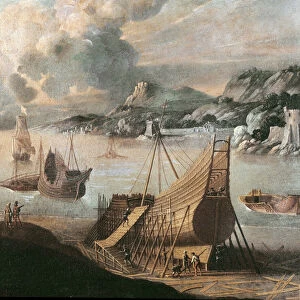 Construction of a galleon in a Genoese shipyard (painting, 17th century)