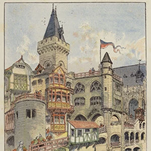 A corner of Robidas Old Paris at the Exposition Universelle (colour litho)