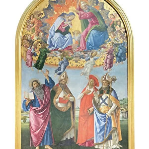 Coronation of the Virgin with angels and st John the evangelist, st Augustine, 1489-90 circa, (tempera on wood)