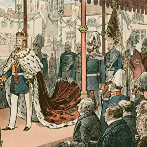 The coronation of Wilhelm I, King of Prussia and first German Emperor (1797-1888), at Konigsberg in 1861 (colour litho)