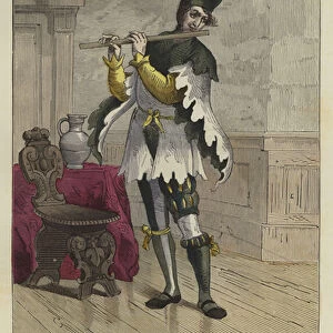 Costume of a fool, 16th Century (coloured engraving)