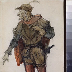 Costume masculin pour l opera "Faust"de Charles Gounod (1818-1893) - Costume design for the opera Faust by Charles Gounod - Oeuvre de Vasili Dmitrievich Polenov (1844-1927), crayon et aquarelle sur papier