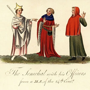 Costume of a Seneschal or steward and officers, 14th century. 1842 (engraving)