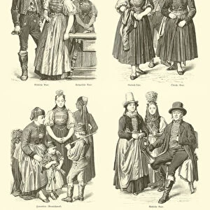 Costumes from Baden, Germany, 19th Century (engraving)