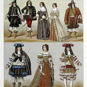 Costumes of the nobility in France in the 18th century. Illustration in "