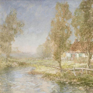 Cottage and Stream (oil on board)