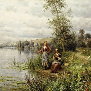 Country Women Fishing on a Summer Afternoon, (oil on canvas)