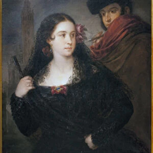 Couple of pleasant people. Painting by Jose Gutierrez de la Vega (1791-1865)