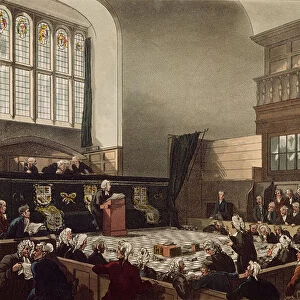 Court of Exchequer, Westminster Hall, from The Microcosm of London, engraved by J