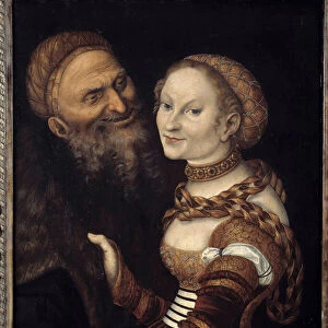 Courtesan and Old Man Painting by Lucas Cranach (1472 - 1553). 16th century
