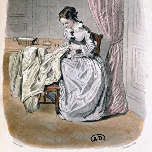 A Couturier at Work, engraved by Gervais (19th century) 1854 (coloured engraving)