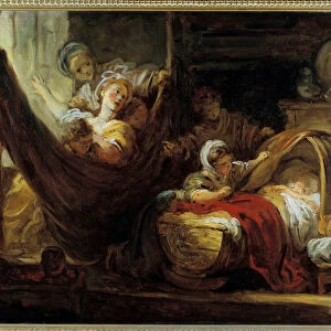 The cradle A mother on a hammock surrounded by her daughters and an infant in a basket