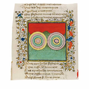 The Creation of the Epicycles, miniature on a cutting from Guillaume de Digulleville