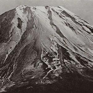 The Crest of Fuji, a Telephotograph from Shoji, 15 Miles (b / w photo)