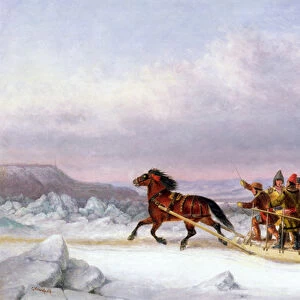 Crossing the St. Lawrence from Levis to Quebec on a Sleigh (oil)