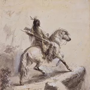 Crow Indian on Lookout, c. 1837 (pen and ink, wash, and gouache on paper)