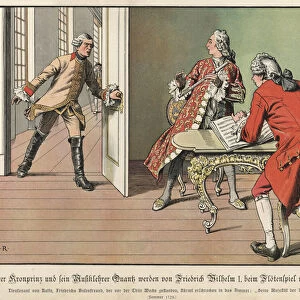 Crown Prince Frederick of Prussia surprised by his father, the king, while at flute practice (colour litho)